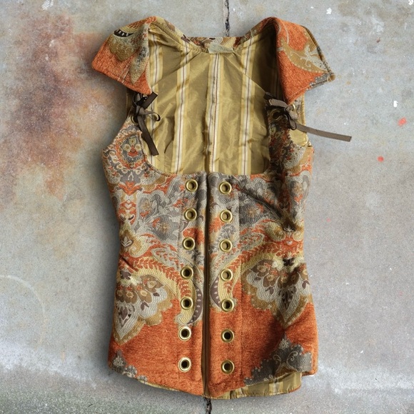 Damsel In This Dress Other - Damsel In This Dress Underbust Vixen Corset Orange Floral Brocade Renaissance